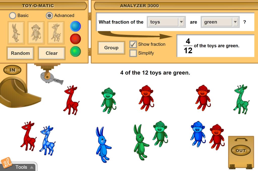 Screenshot of Toy Factory (Set Models of Fractions) Gizmo