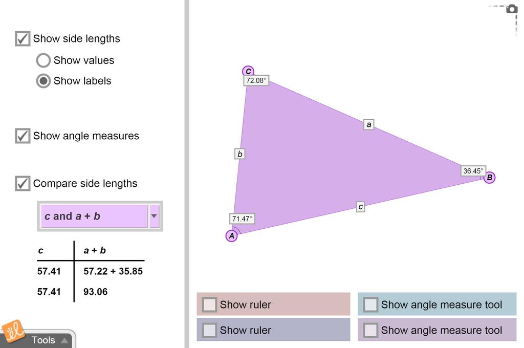 Screenshot of Triangle Inequalities Gizmo